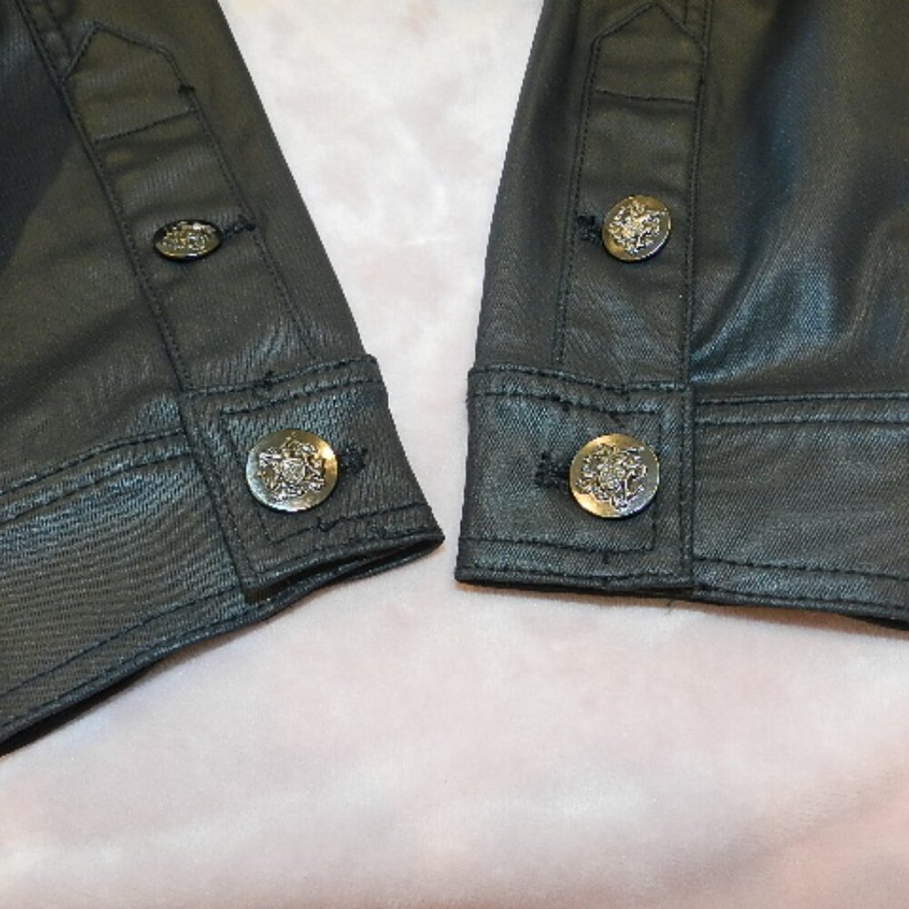 White House Black Market Black Coated Denim Cropped Pocket Jacket Size 4P - Picture 16 of 16